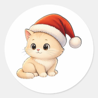 Cute Christmas Cat Sticker Runt Klistermärke