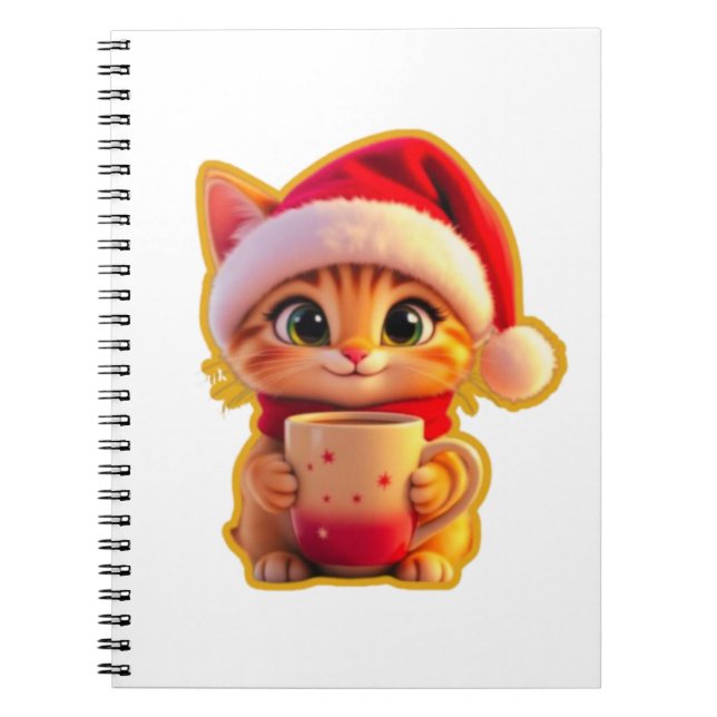 **Cute Christmas Cat with Santa Hat – Funny Holida Anteckningsbok (Framsidan)