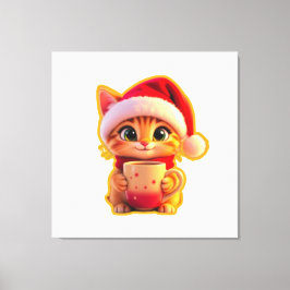 **Cute Christmas Cat with Santa Hat – Funny Holida Canvastryck