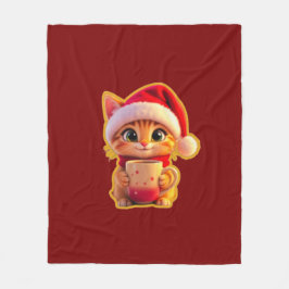 **Cute Christmas Cat with Santa Hat – Funny Holida Fleecefilt