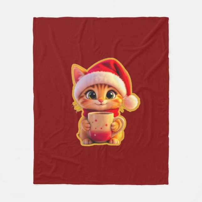 **Cute Christmas Cat with Santa Hat – Funny Holida Fleecefilt (Framsidan)