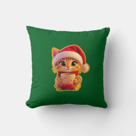 **Cute Christmas Cat with Santa Hat – Funny Holida Kudde