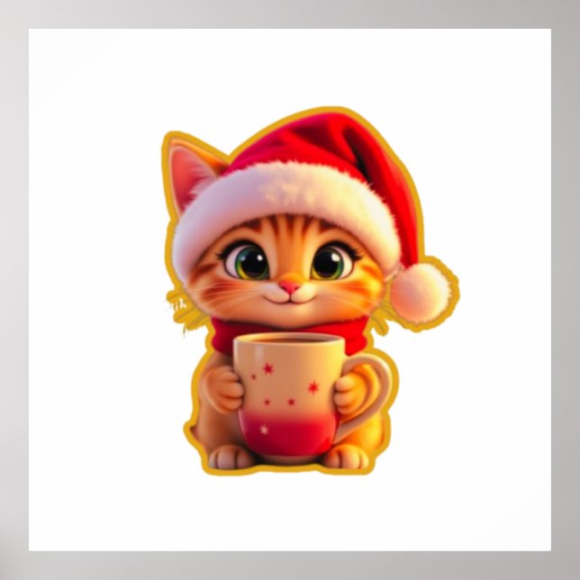 **Cute Christmas Cat with Santa Hat – Funny Holida Poster (Framsidan)