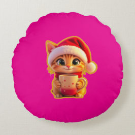 **Cute Christmas Cat with Santa Hat – Funny Holida Rund Kudde