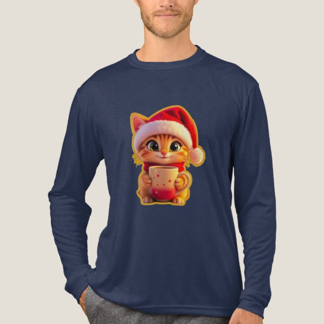 **Cute Christmas Cat with Santa Hat – Funny Holida T Shirt (Framsida)