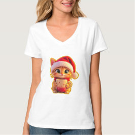 **Cute Christmas Cat with Santa Hat – Funny Holida T Shirt