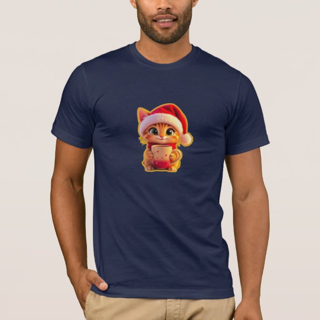 **Cute Christmas Cat with Santa Hat – Funny Holida T Shirt (Framsida)