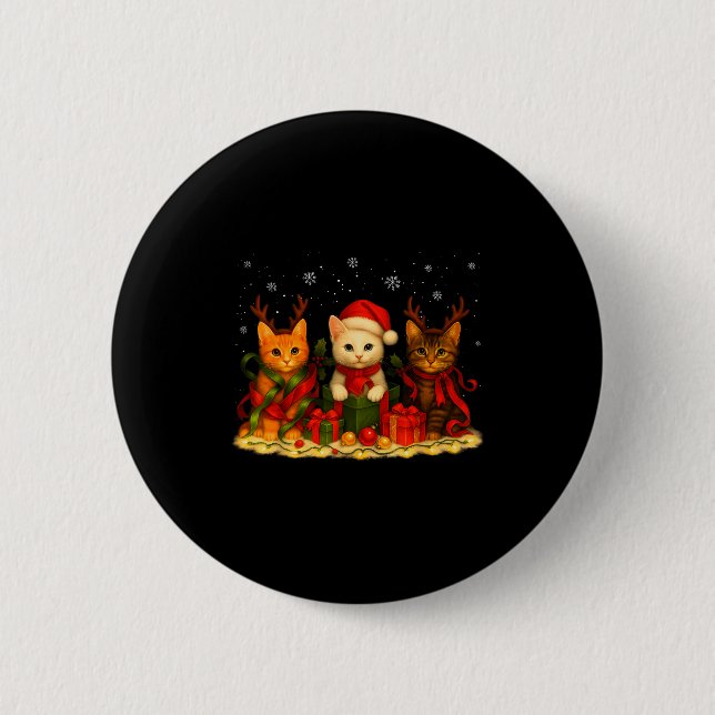 Cute Christmas Cat Xmas Lights Santa Reindeer Cat  Knapp (Framsida)