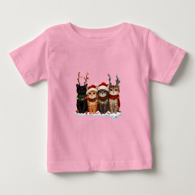 Cute Christmas Cats Illustration – Festive Kittens T Shirt (Framsida)