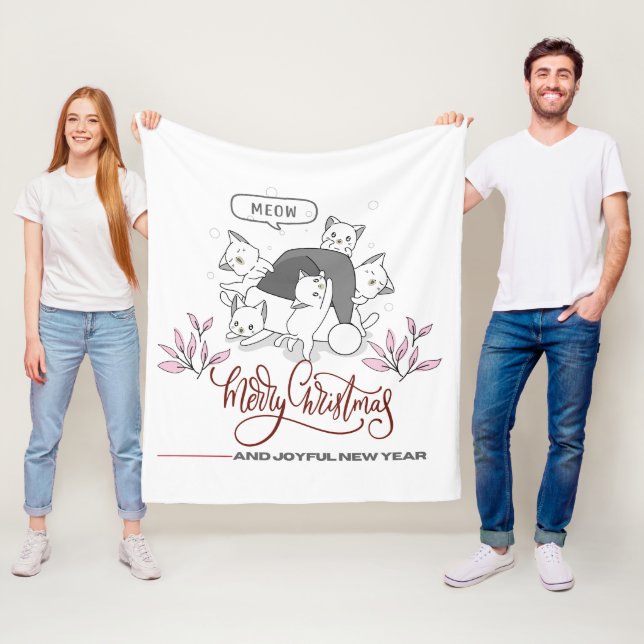 Cute Christmas Cats “Meow” Holiday Design Fleecefilt (På plats)