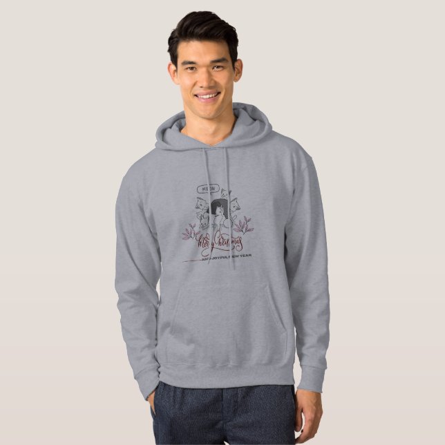 Cute Christmas Cats “Meow” Holiday Design Hoodie (Hel framsida)