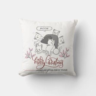Cute Christmas Cats “Meow” Holiday Design Kudde