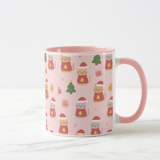 Cute Christmas Cats Pattern – Pink Holiday Design Mugg (Höger)