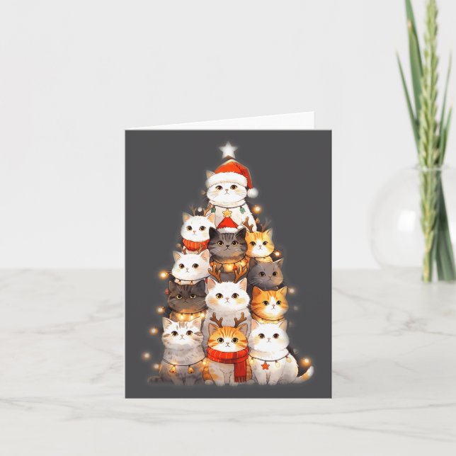 Cute Christmas Cats Tree Lights Holiday Kittens Il Kort (Framsida)