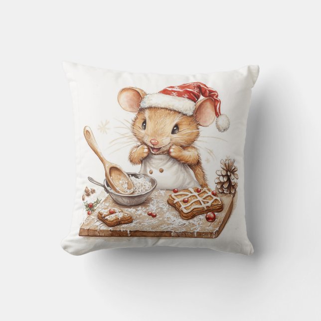 Cute Christmas Chef Mouse Kudde (Framsida)