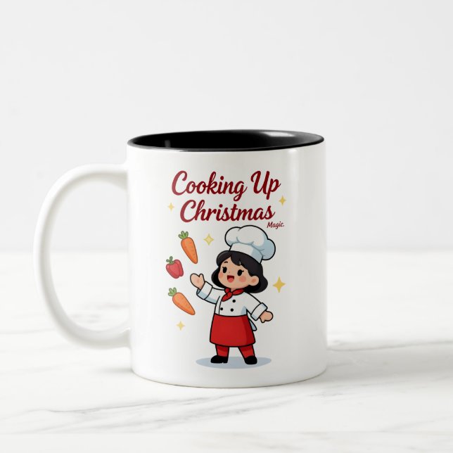 Cute Christmas Chef Mug for Holiday Cheer Två-Tonad Mugg (Vänster)