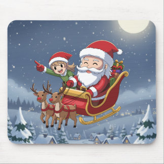 Cute Christmas Chibi Santa and Elf Mouse Pad Musmatta