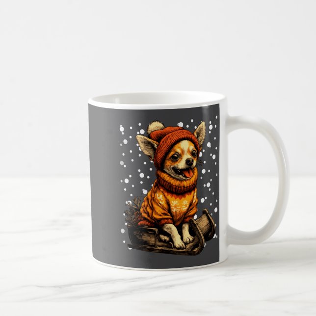 Cute Christmas Chihuahua Sledding In Snow Funny Wi Kaffemugg (Höger)