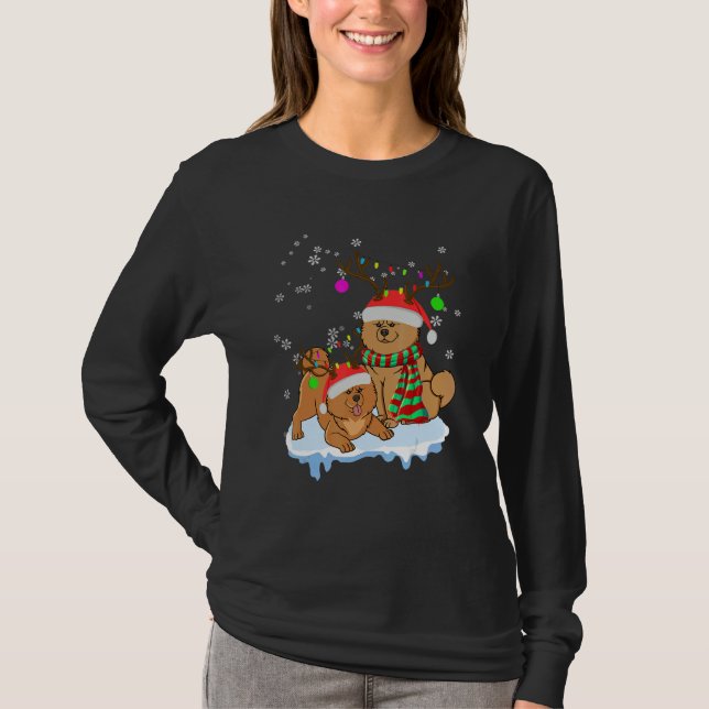 Cute Christmas Chow Chow Santa Hats Reindeer Dog T Shirt (Framsida)