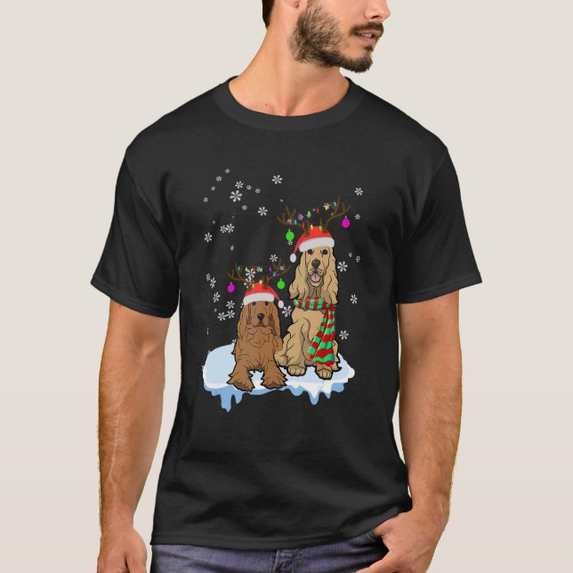 Cute Christmas Cocker Spaniel Santa Hats Reindeer  T Shirt (Framsida)