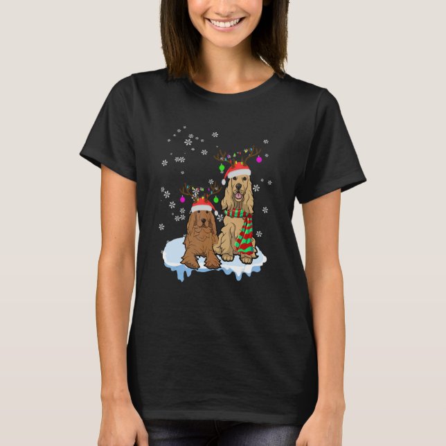 Cute Christmas Cocker Spaniel Santa Hats Reindeer  T Shirt (Framsida)