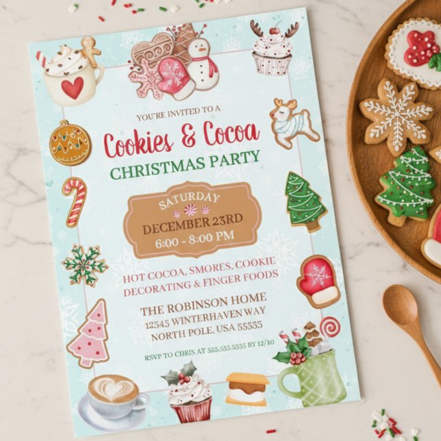 Cute Christmas Cookies and Cocoa Exchange Party Inbjudningar (cute cookies and hot cocoa christmas party exchange invitations)
