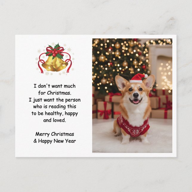 Cute Christmas Corgi Dog Custom Photo Helg Vykort (Framsida)