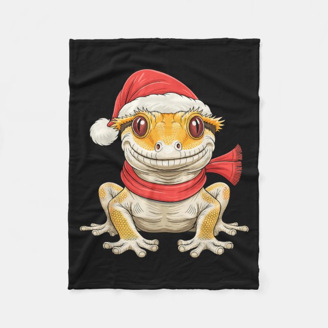 Cute Christmas Crested Gecko Santa  Fleecefilt (Framsidan)