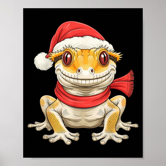 Cute Christmas Crested Gecko Santa  Poster (Framsidan)