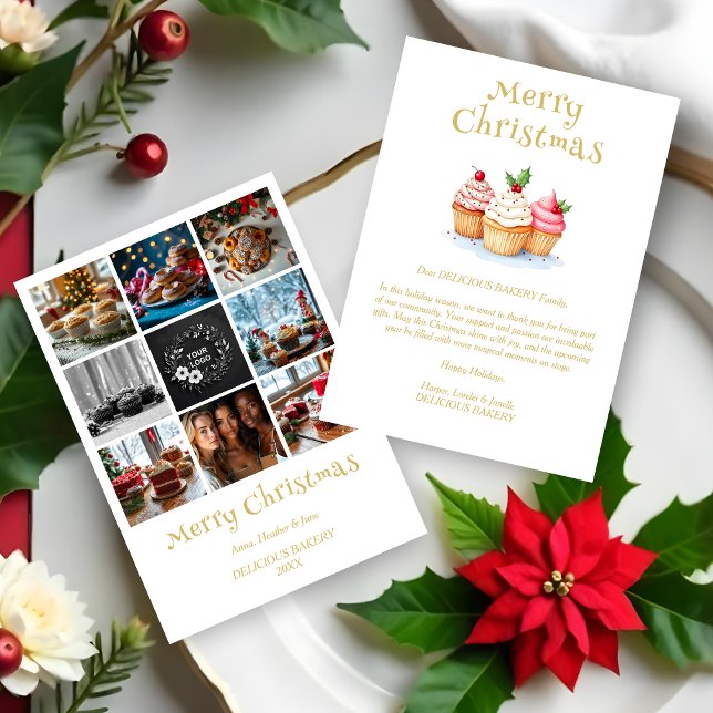Cute Christmas Cupcakes Collage 8 Photos Business  Julkort (Cute Christmas Cupcakes Collage 8 Photos Business Holidays Cards.)