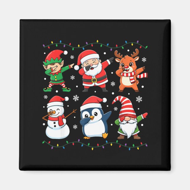 Cute Christmas Dabbing Santa Elf Reindeer Boys Gir Magnet (Framsidan)