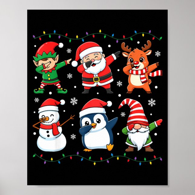Cute Christmas Dabbing Santa Elf Reindeer Boys Gir Poster (Framsidan)