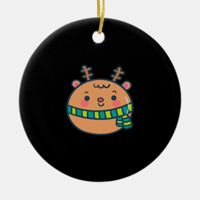 Cute Christmas Deer Festive Classic Design Julgransprydnad Keramik (Framsidan)