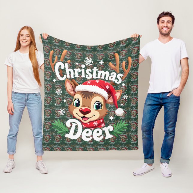 Cute Christmas Deer Illustration Fleecefilt (På plats)