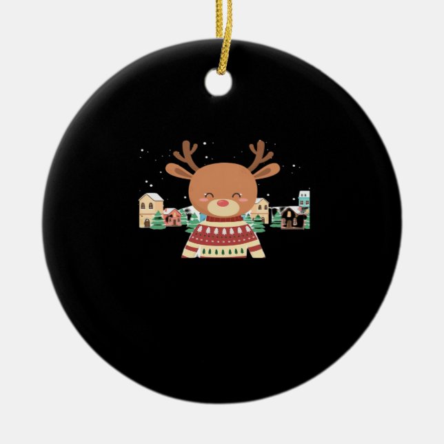 Cute Christmas Deer Minimal Design Julgransprydnad Keramik (Framsidan)