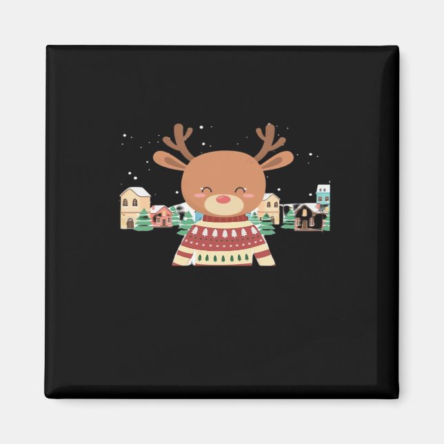 Cute Christmas Deer Minimal Design  Magnet (Framsidan)