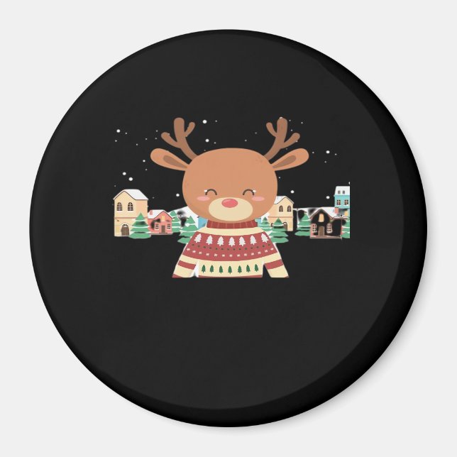 Cute Christmas Deer Minimal Design  Magnet (Framsidan)