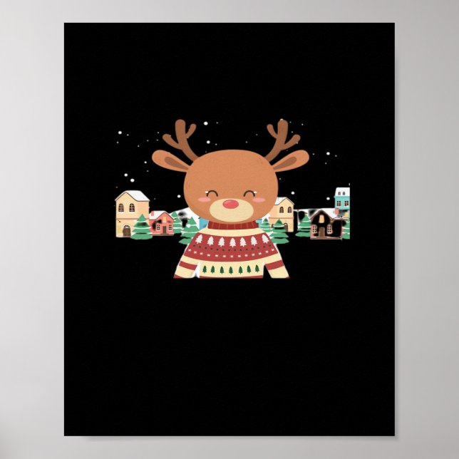 Cute Christmas Deer Minimal Design  Poster (Framsidan)