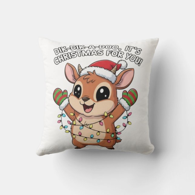 Cute Christmas Dik-Dik – Festive Holiday Lights &  Kudde (Baksida)