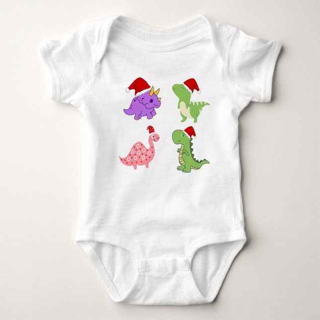 Cute Christmas Dinosaurs Baby Bodysuit  T Shirt (Framsida)