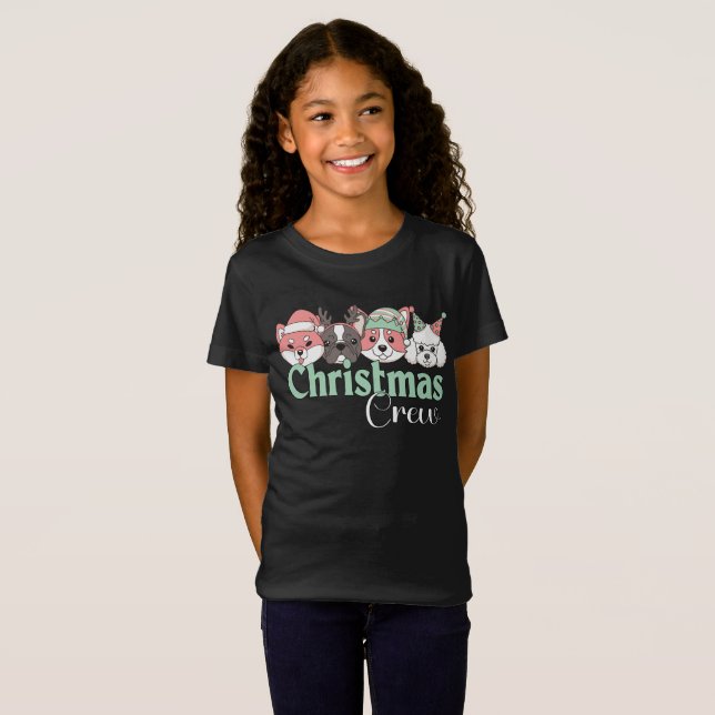 Cute Christmas Dog Crew T Shirt (Hel framsida)