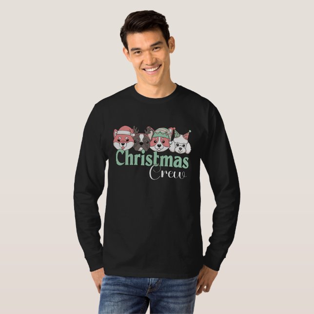 Cute Christmas Dog Crew T Shirt (Hel framsida)