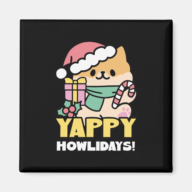 Cute Christmas Dog - Yappy Howlidays  Magnet (Framsidan)
