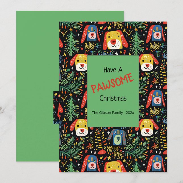 Cute Christmas Dogs Holiday Card Julkort (Fram/baksida)