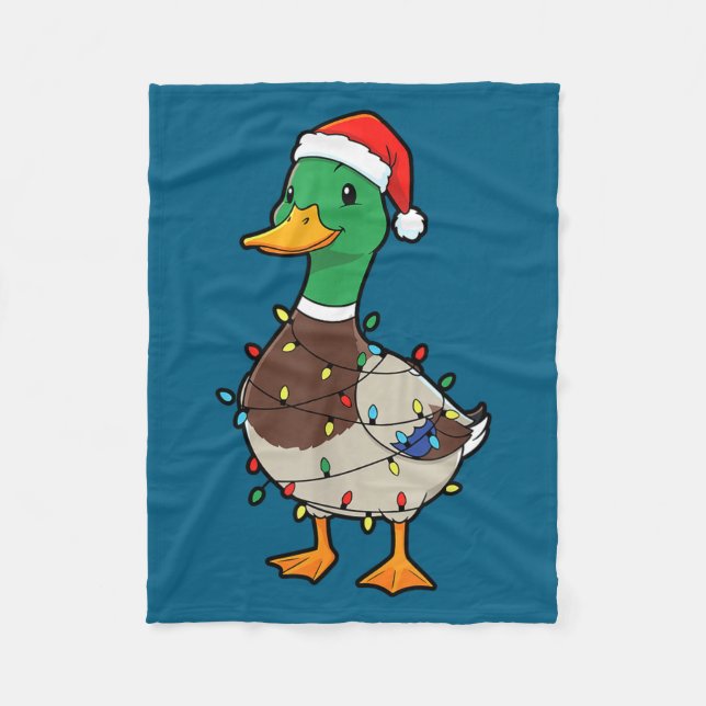 Cute Christmas Duck Mallard With Xmas Lights  Fleecefilt (Framsidan)