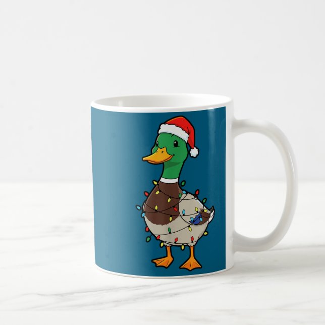 Cute Christmas Duck Mallard With Xmas Lights  Kaffemugg (Höger)