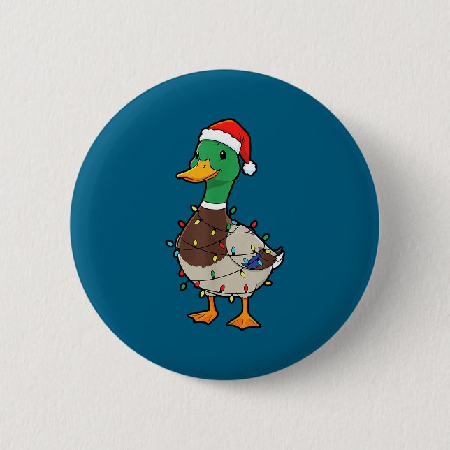 Cute Christmas Duck Mallard With Xmas Lights  Knapp (Framsida)