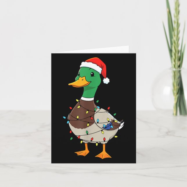 Cute Christmas Duck Mallard With Xmas Lights  Kort (Framsida)