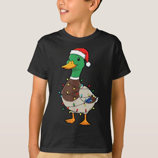 Cute Christmas Duck Mallard With Xmas Lights  T Shirt (Framsida)