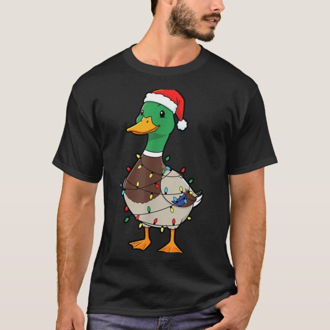 Cute Christmas Duck Mallard With Xmas Lights  T Shirt (Framsida)